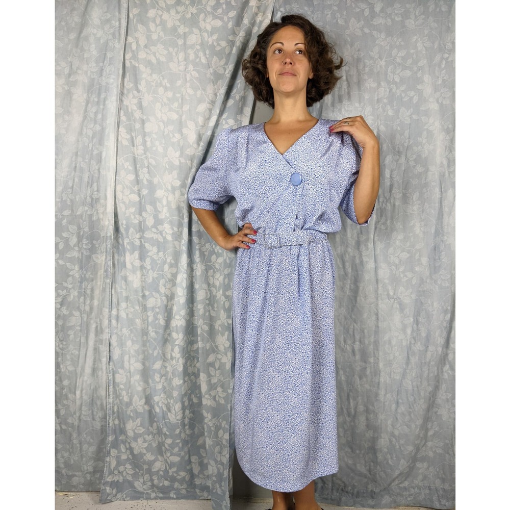 Vintage Pellini 80s Blue Floral Dress 12 Petites